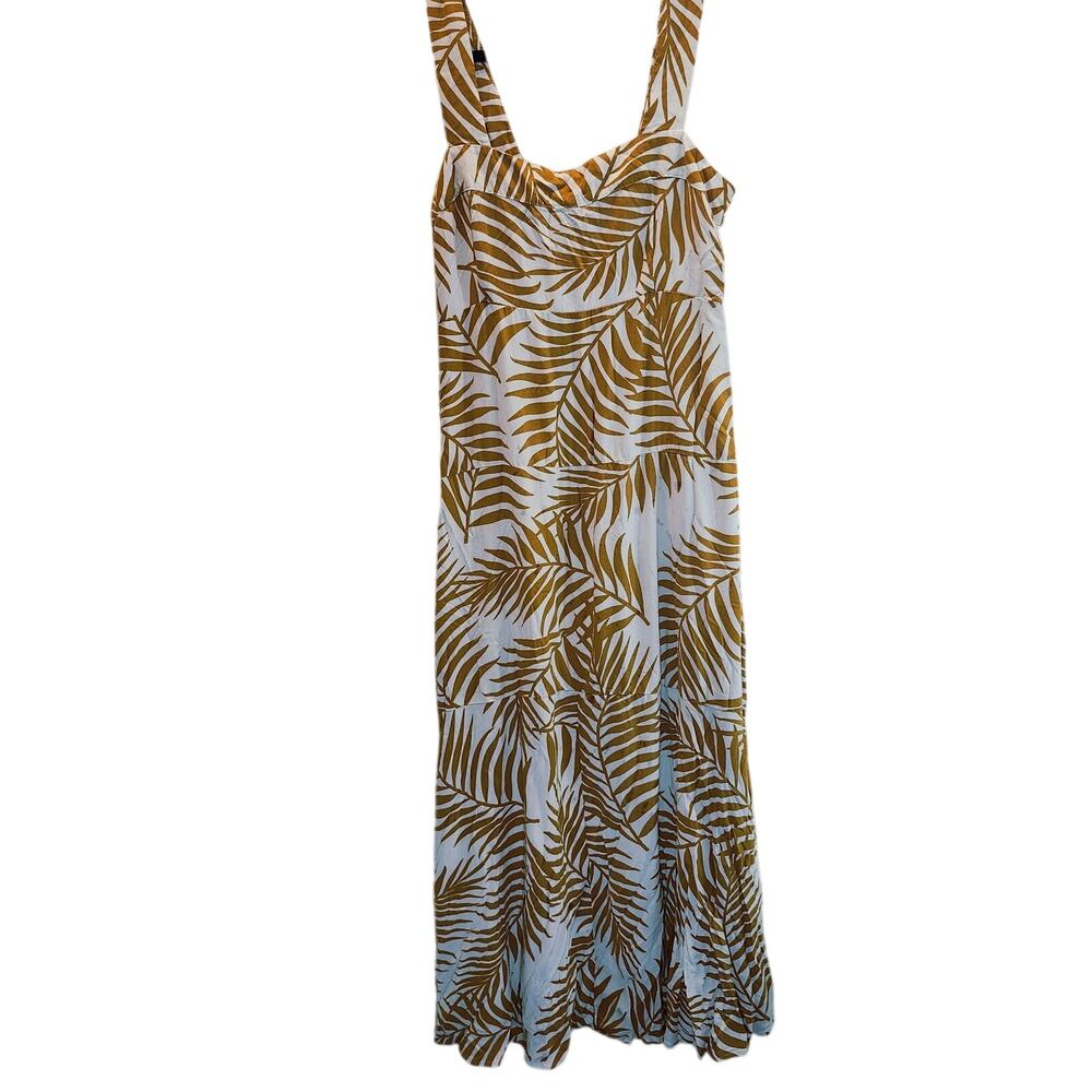 MSK Sz Large Maxi Sun Dress Gold Tropical Print Boho Relaxed Fit Vacation
